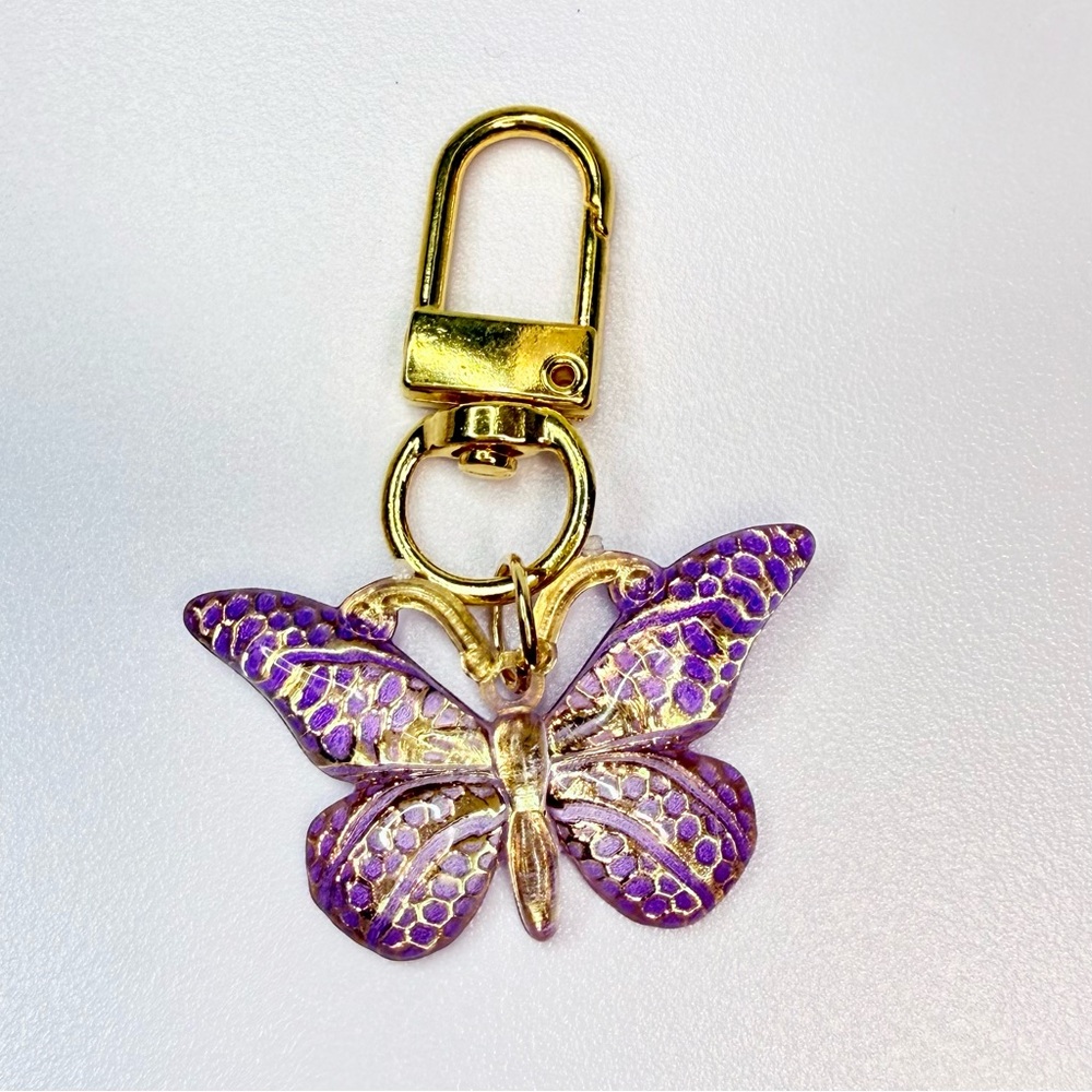Purple and Gold Butterfly Keychain FOB Bag Charm
